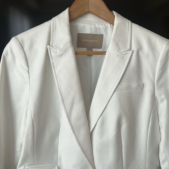 Banana Republic White Cotton Blend Blazer Size 10P - Picture 5 of 17